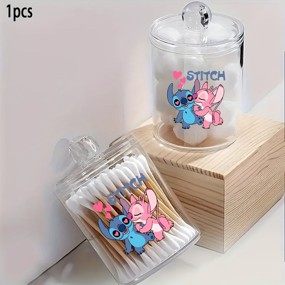 TEMU 1pc Stitch & Transparent Storage Jar With Lid - Diy - Lightweight And Durable - Suitable For Swabs, Sponges, Makeup Brushes - Ideal For ,