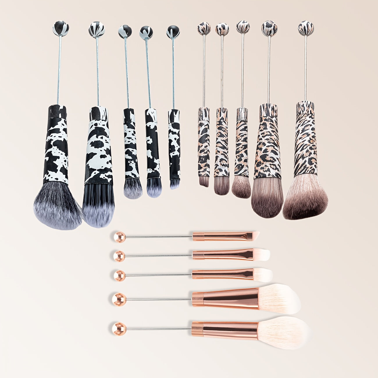 TEMU 15pcs Metal Handle Beaded Makeup Brush Set Powder Blusher Brush Powder Brush Slant Head Eye Shadow Eyebrow Brush Beauty Tools