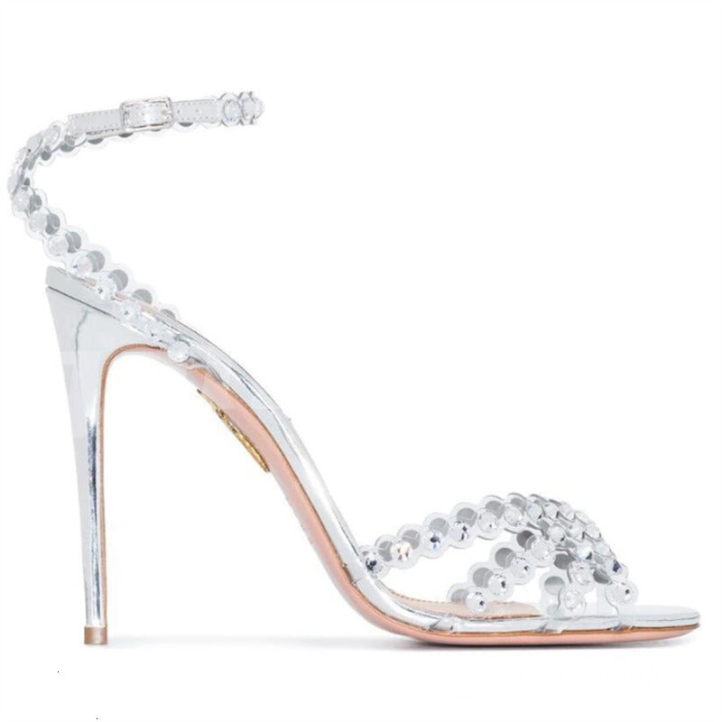 Designer Sandals Fashion Womens pumps Sandal Shoes Crystal-Embellished Double bow silk-satin spool high Heels sandals womens brand France Walking Sh