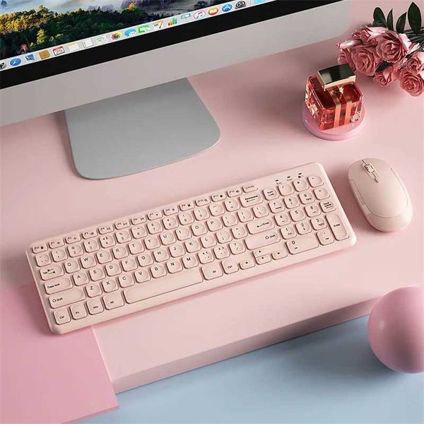 Fashion Wireless Keyboard and Mouse Combo Gamer Silent Keyboards Mouse Set Ultra Thin Office PC Ergonomic Gaming Pink Keypad X250203