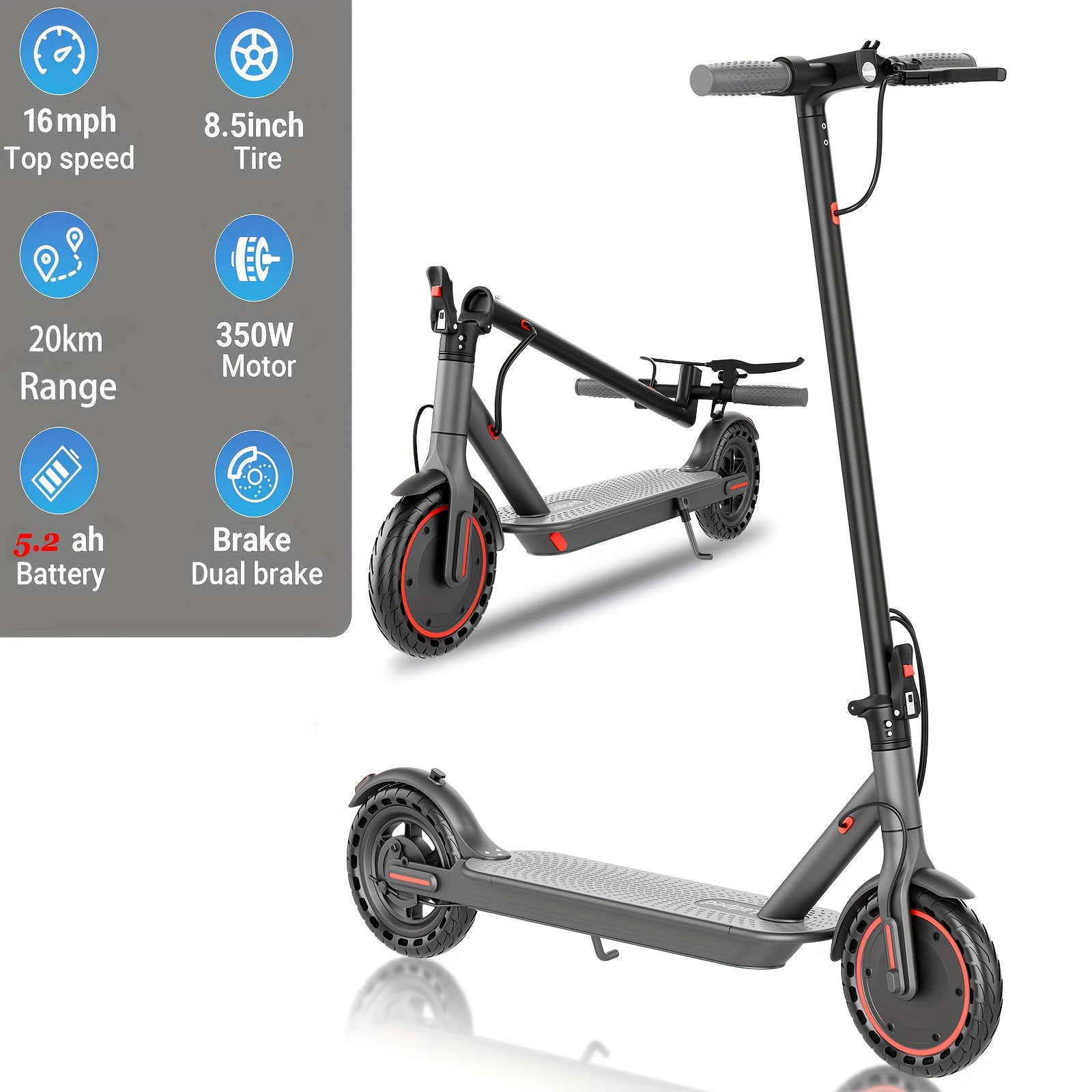 TEMU Folding Electric Scooter Lp80, 350w Motor 36v-42v Battery, With 8. Solid Tire, Scooter Electric With Long Range, 19mph Speed Foldable Commuting