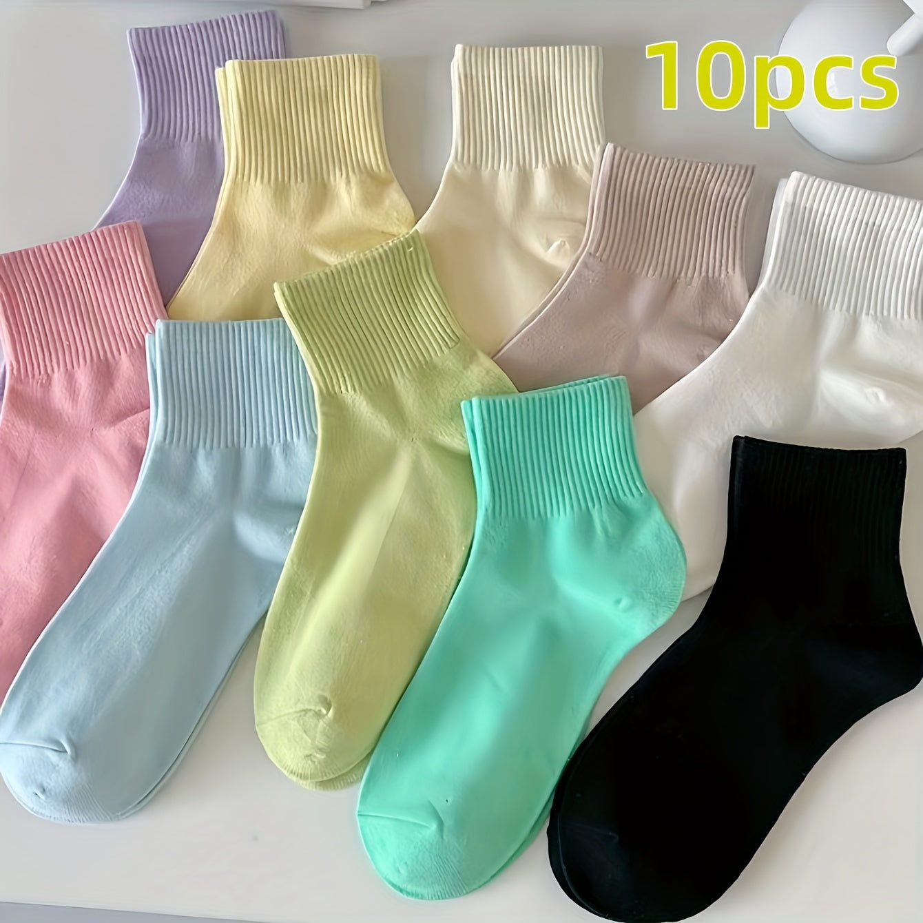 TEMU 10 Pairs Candy Colored Socks, Preppy & Breathable Short Socks, Women's Stockings & Hosiery