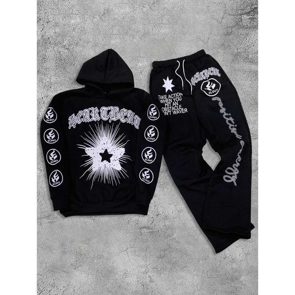 Testros masculinos Moda Autumn e Winter Sports Y2K Hip-Hop Sweater com capuz solto com capuz com capuz de duas peças suéter com capuz e calç