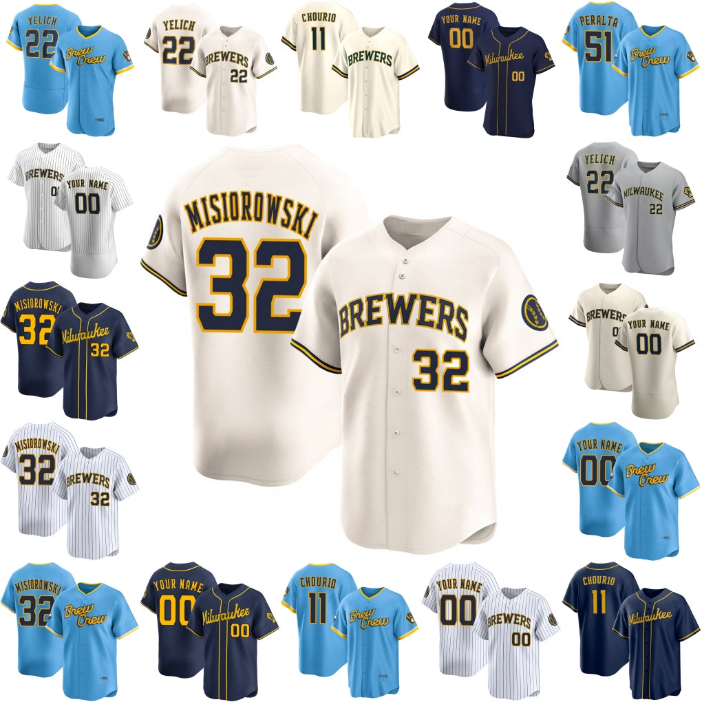Jacob Misiorowski 22 Yelich Baseball Jersey Jackson Chourio William Contreras Rhys Hoskins Isaac Collins Brice Turang Sal Frelick Brandon Woodruff R