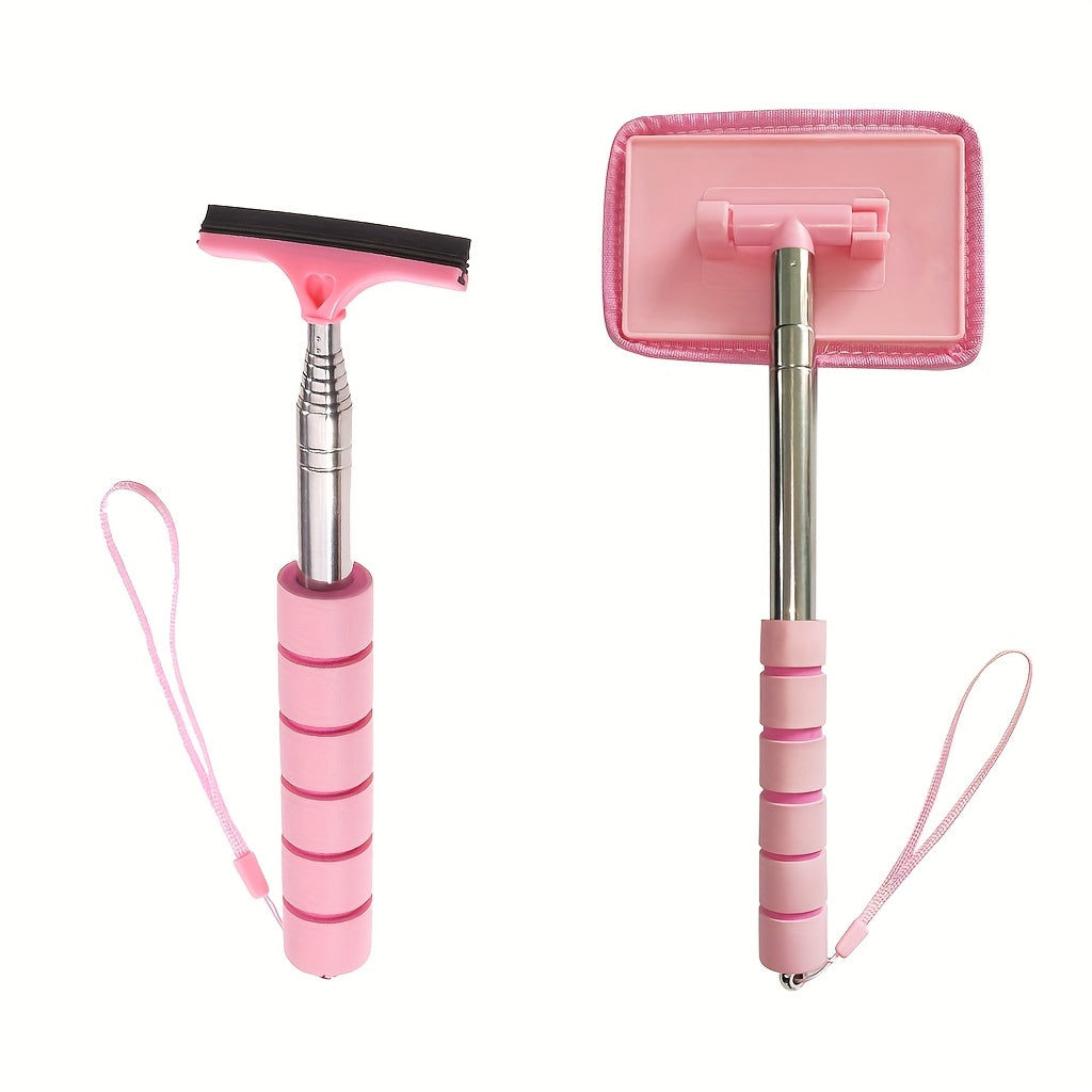 TEMU 2pcs Mirror & Glass Clean Brush With Telescopic Handle, Car Rearview Mirror Wiper, Brushes Cleaner Tool For Car Glass Rearview Mirror Bathroom