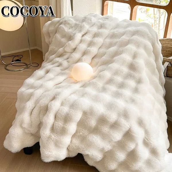 Luxury Faux Rabbit Fur Blankets for Beds Winter Fluffy Plush Throw Blanket Bedroom Sofa Cover case Ultra Soft Bubble ThrowC250118