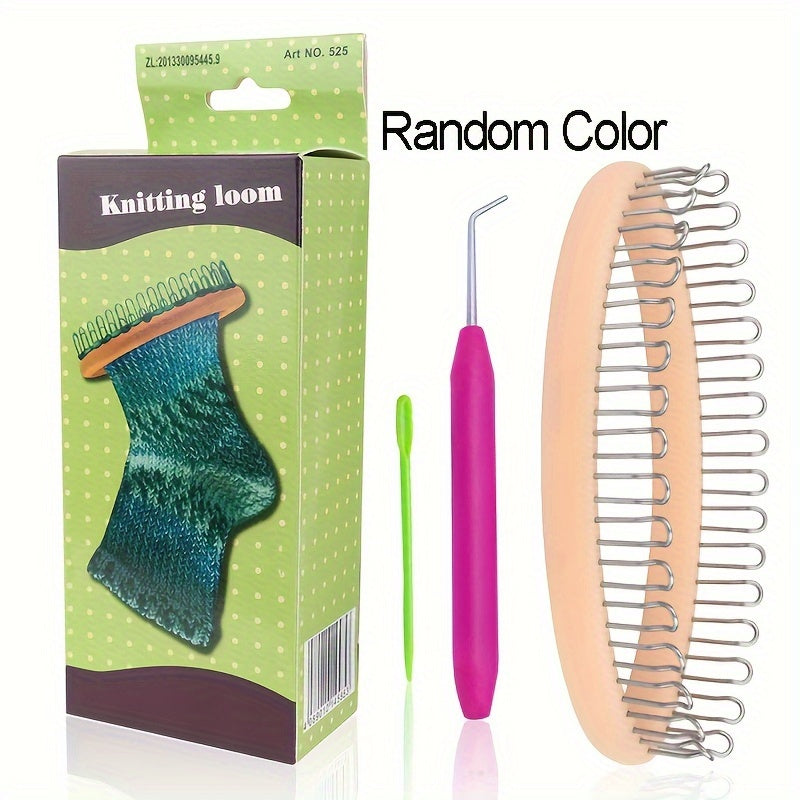 TEMU Diy Knitting Machine Kit With Loom, Crochet Hook, And Knitting Tools - Craft Yarn Set For Hats, Scarves, Creative Small Weaving Loom Kit With