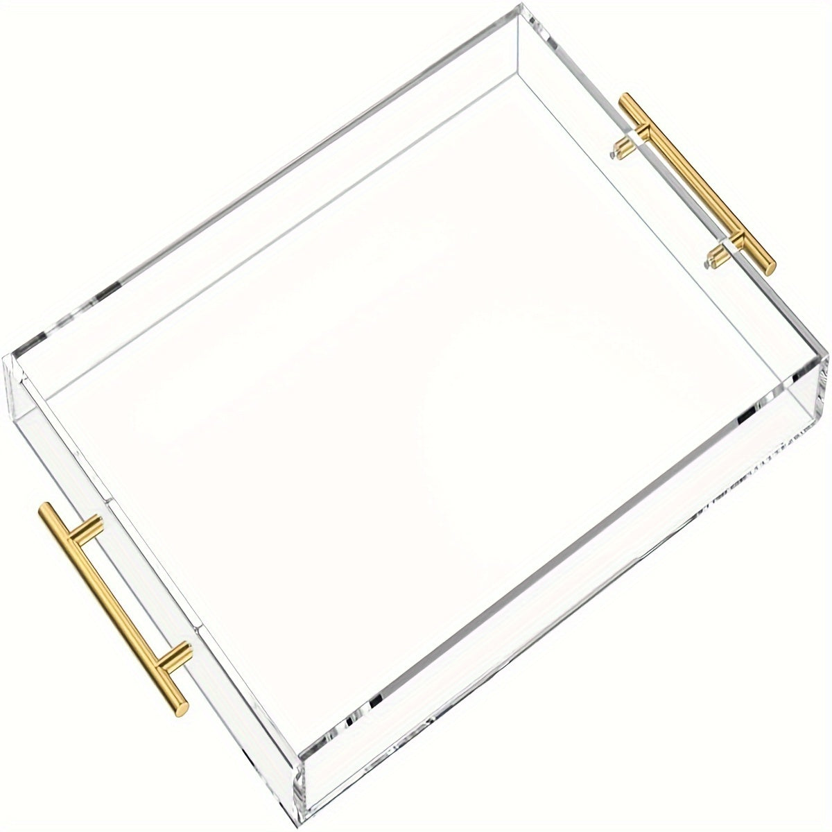 TEMU Clear Acrylic Serving Tray With Golden Handle, Spill Proof Clear Acrylic Trays Plastic Serving Tray For Breakfast, Coffee, Organize, Decor