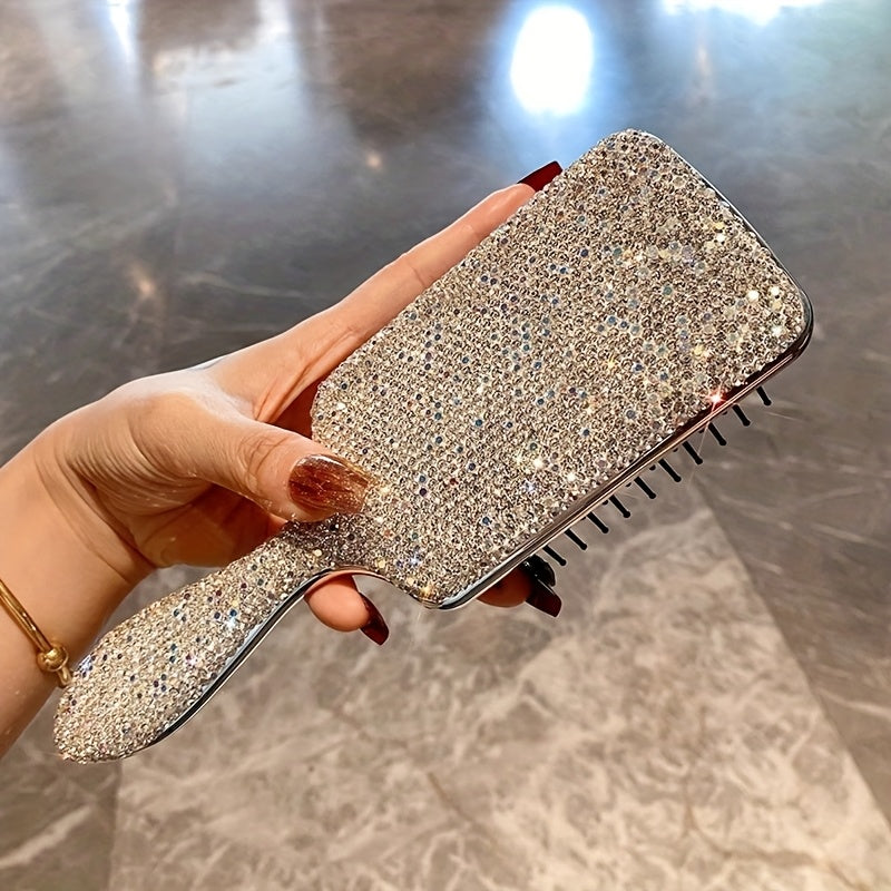 TEMU 1pc Luxury -encrusted Hairbrush With Cushioned Handle - Sparkling Hair Styling Tool For Women, Lightweight Design For Gentle Detangling & High