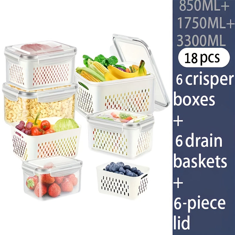 TEMU 18pcs Bpa Plastic Food Storage Container Set With Drain Basket And Lid - Leak Proof, Refrigerator Safe, Reusable Multifunctional Kitchen