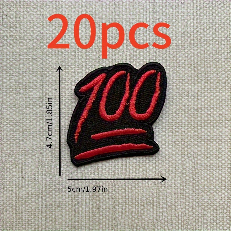 TEMU 20pcs - "100%" Embroidery Patches, Red And Black, For Ironing- Sewing Appliqués For , Backpacks, Hats, T-shirts, Jackets - Handmade And Festive