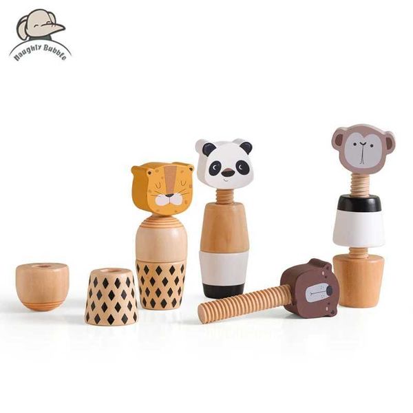 Montessori Toys for Babies Wooden Cartoon Animal Jigsaw Puzzle Toy Education Puzzle Puzzle Game Recém -nascido Mão e Faça Exercício TOYC2501