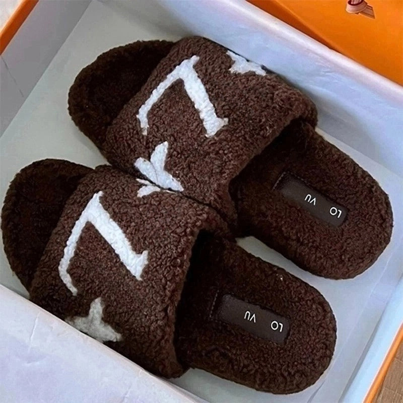 24FW Luxury Women Slippers Shoes Fluff Slide Ladies Shoes Sandals Winter Slipper Furry Slippers Fuzzy Soft House Fur Fluffy