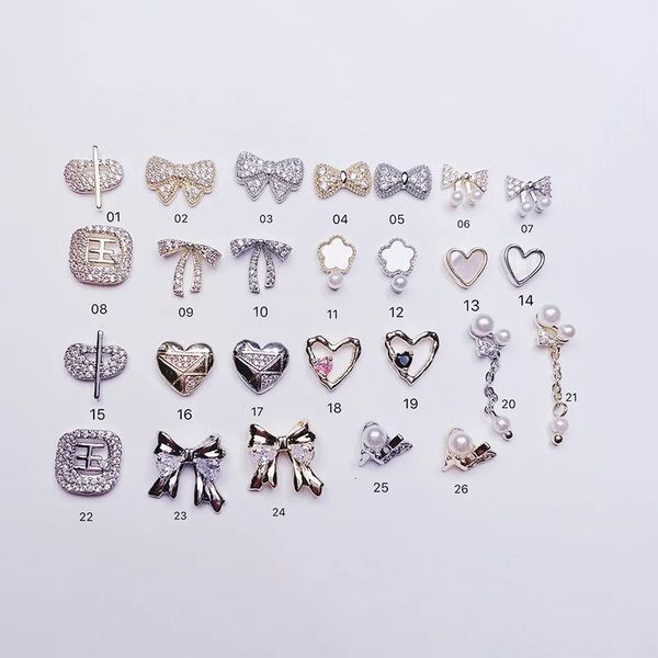 10 pieces ort metal decoration Chinese love bow pearl pendant nail zircon dia jewelry 240625