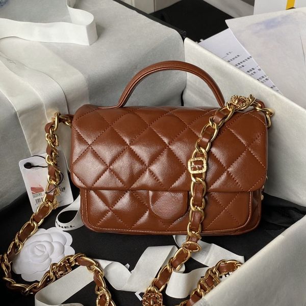 Mirror quality messenger bag with top handle series messenger sheepskin quilted bag