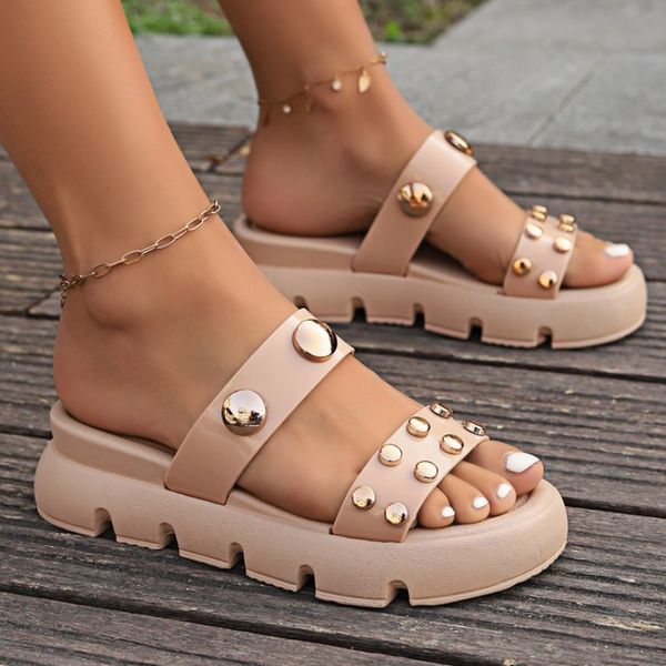 2024 Platform Sandals Women: Stylish Rivet High Heel Slippers for Summer