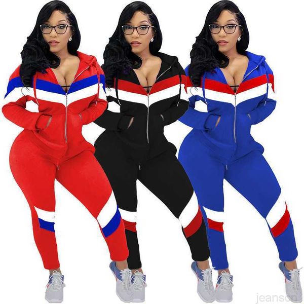 Women panelled 2 piece set fall winter clothing Cardigan Jacket pants sports suit hoodies leggings outfits outerwear bodysuits hot sell