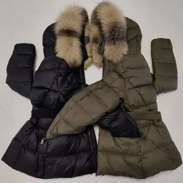 Womens Down Jacket Winter Jackets Coats Real hair collar Warm Fashion Parkas With Belt Lady cotton Coat Outerwear Big Pocket dska ezsa
