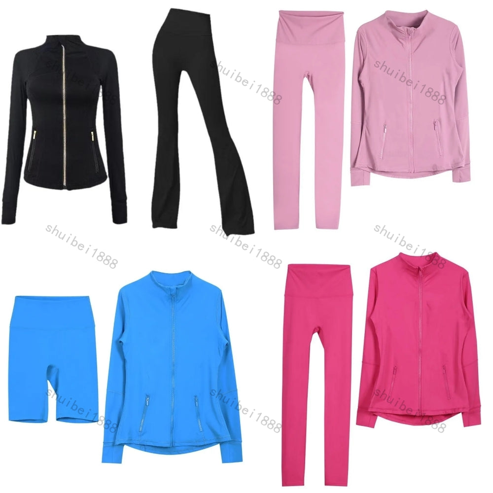2pcs Yoga Set Gym set Jacket and Flare leggings Yoga Jacket Workout Elastic Waist leggings Shorts Fitness quick dry fitness Activewear Sweatshirt Zi