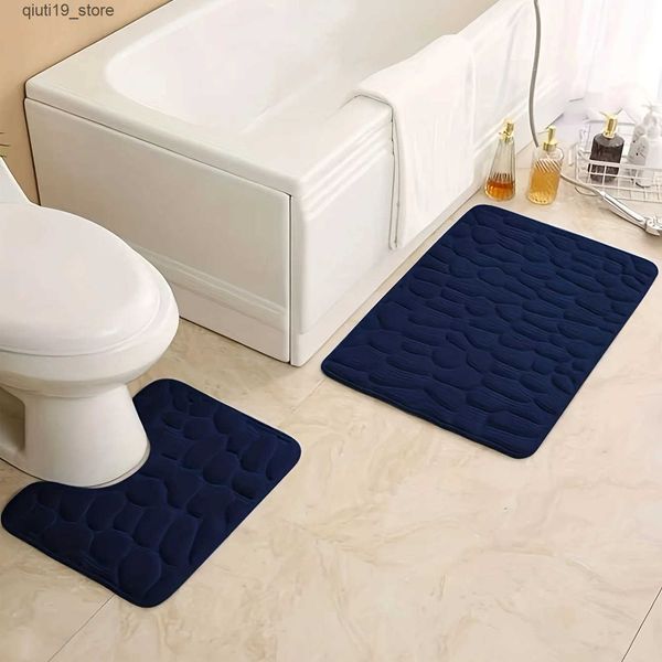 Bath Mats 2PC embossed stone pattern toilet pad door pad absorbent pad anti slip carpet pad washable strip carpet home decoration J241206