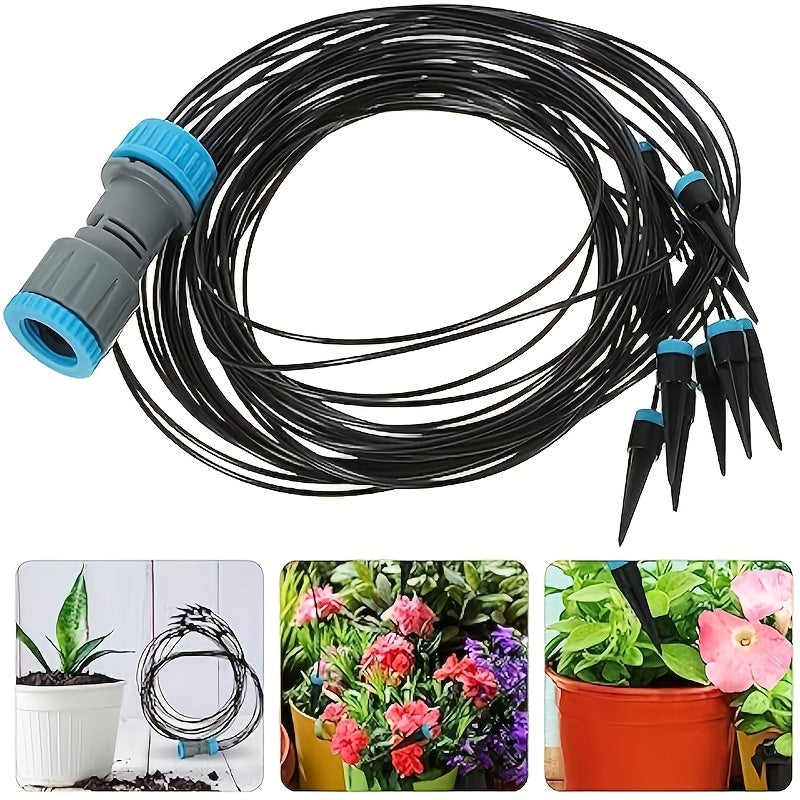 TEMU Drip Irrigation System Automatic Micro Drip Irrigation Kit With 10 Drip Sprinklers Irrigation Hose Garden Watering System For Flowers, Potted