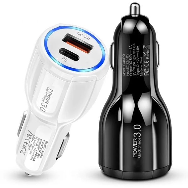 Fast dual port high-quality USB C car charger PD Type-C car charger portable power adapter suitable for iPhone 13 14 15 16 Samsung Android p