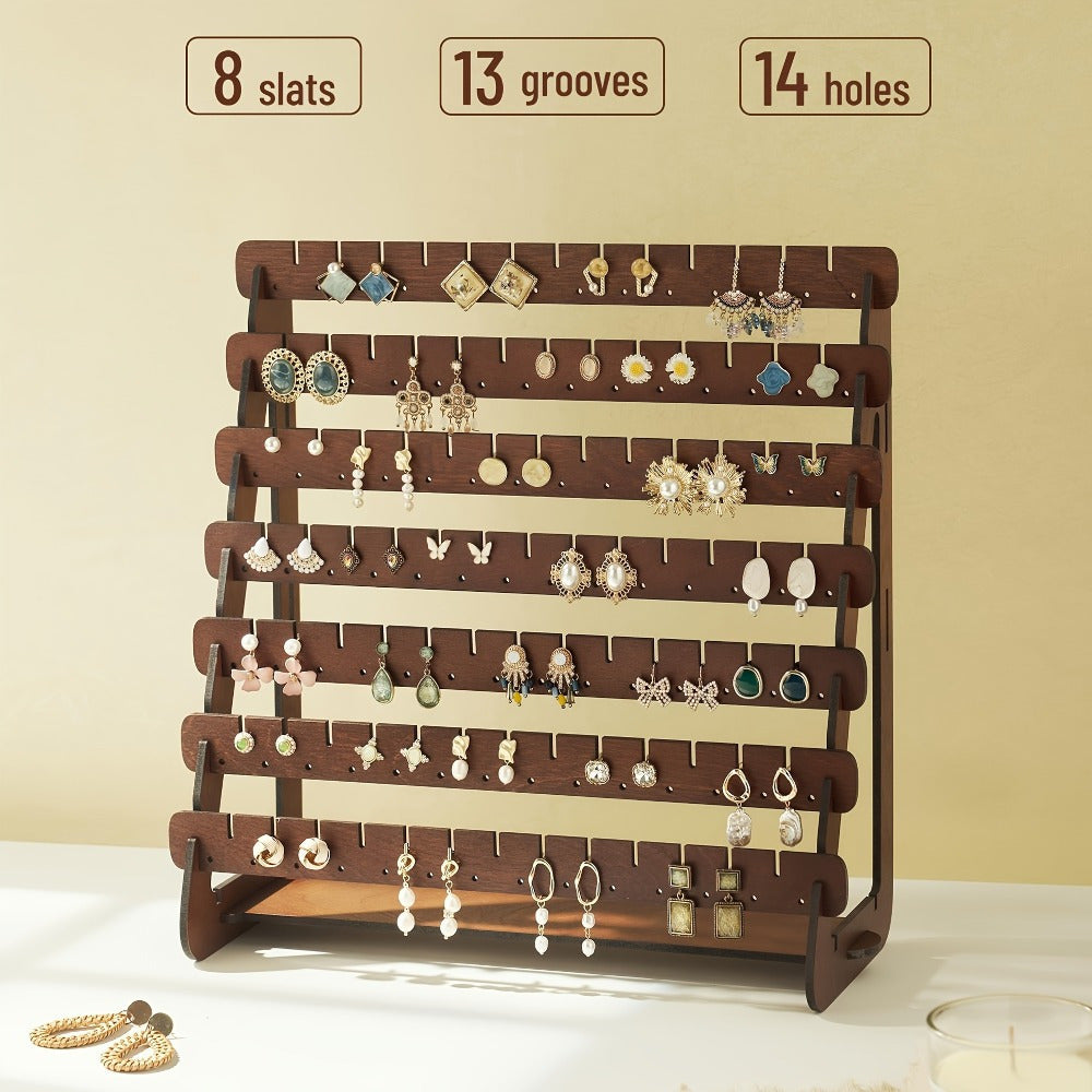 TEMU Elegant Vintage Wood Earring Holder Organizer With Removable Trays - Tabletop Display Stand For Studs, Hoops & Dangling Earrings, No ,
