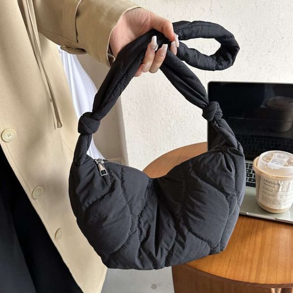 FIERA Puffer Shoulder Women Soft Down Cotton Padded Tote Handbag Purse Quilted Cross Body Solid Color Bubbles Cloud Bag