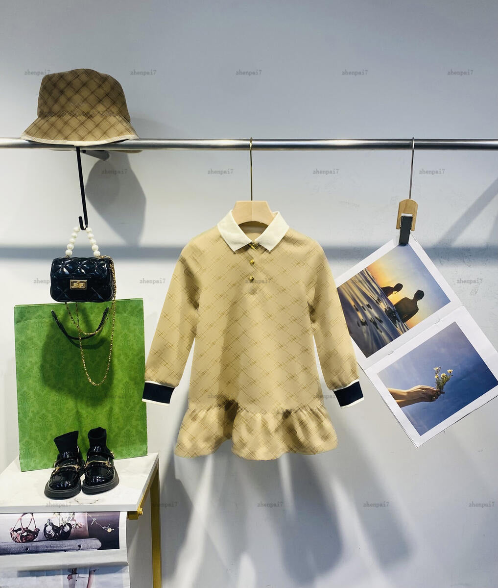 Top Girls dress Collar design kids dress autumn girls dresses Long sleeves baby skirt Baby Clothes A209X06N051-a