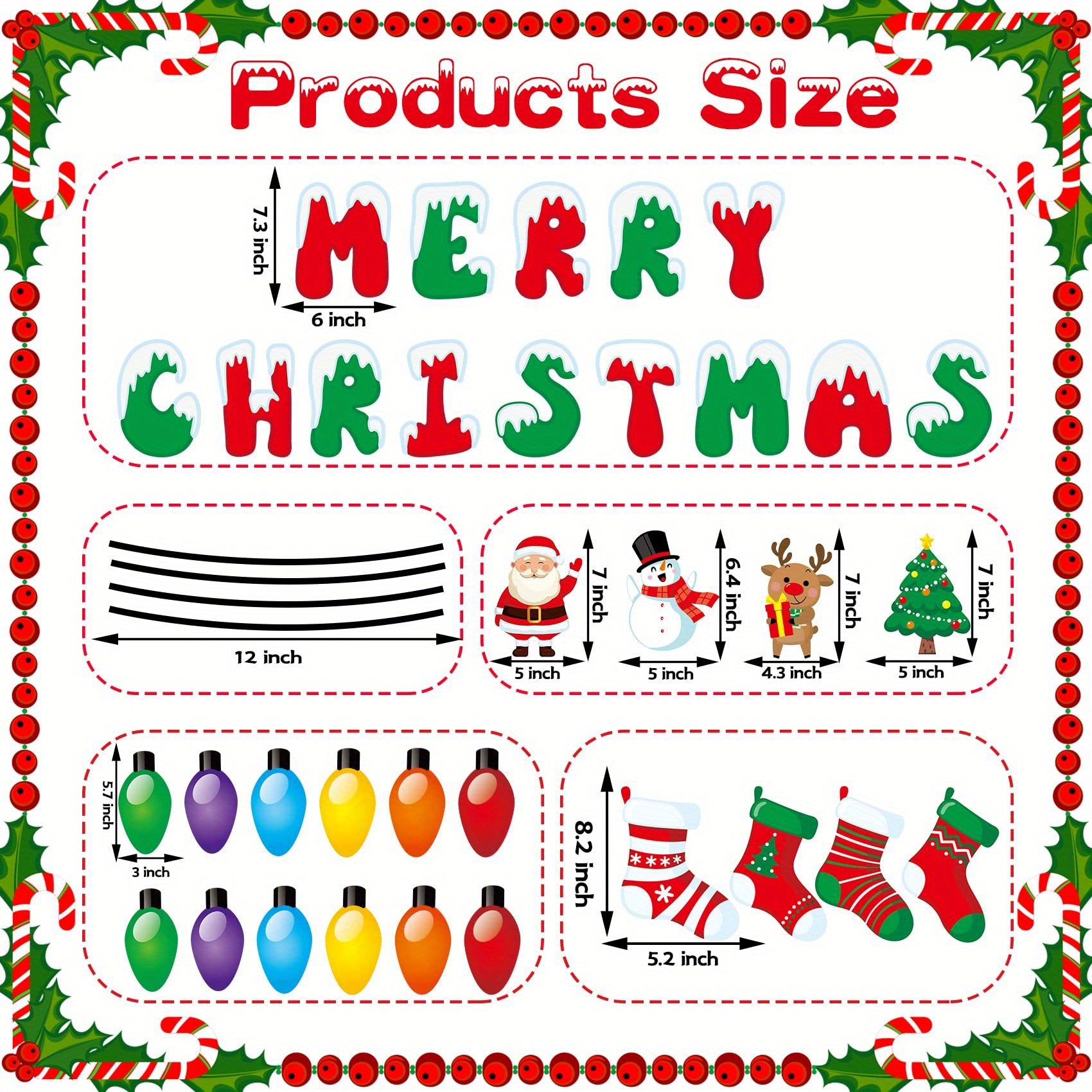 TEMU 38pcs Christmas Garage Door Magnets Decorations 38pcs Christmas Magnets For Refrigerator Car Bulb Shaped Magnets Door Magnetic Stickers For