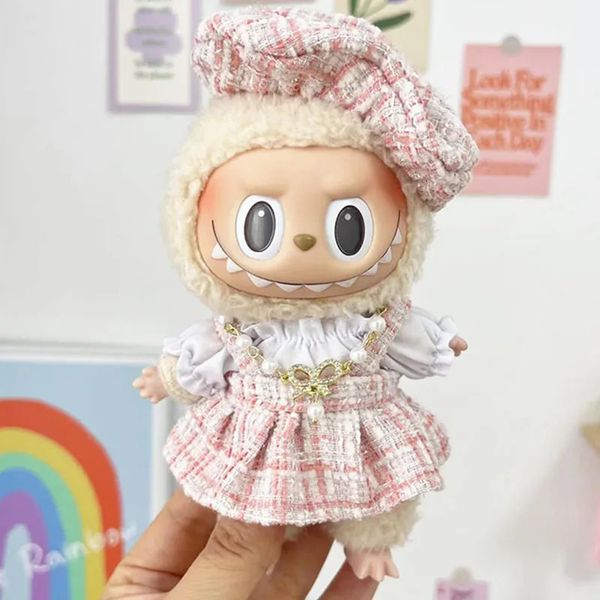 17cm Labubu Clothes Cute Mini Plush Dolls Outfit Accessories Suit Overalls Dress Hairpin for Fans Children Gift 241030