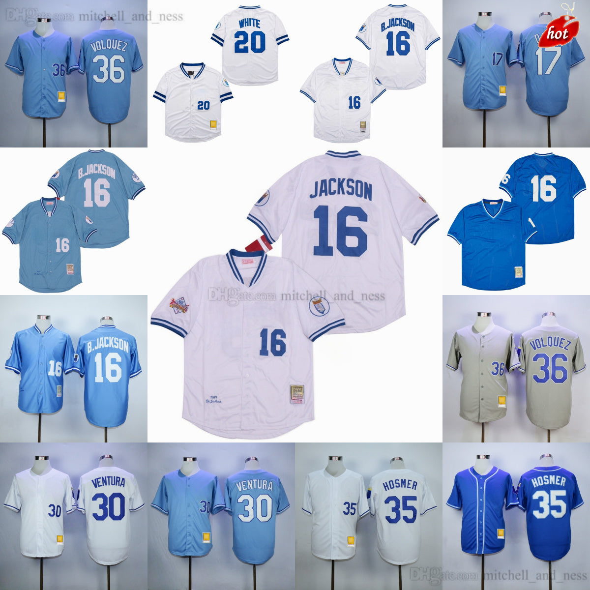 MitchellandNess Movie 1980 Baseball 16 Jackson Jersey Throwback Ventura Gallagher Hosmer Davis Jerseys Breathable Sport Shirt