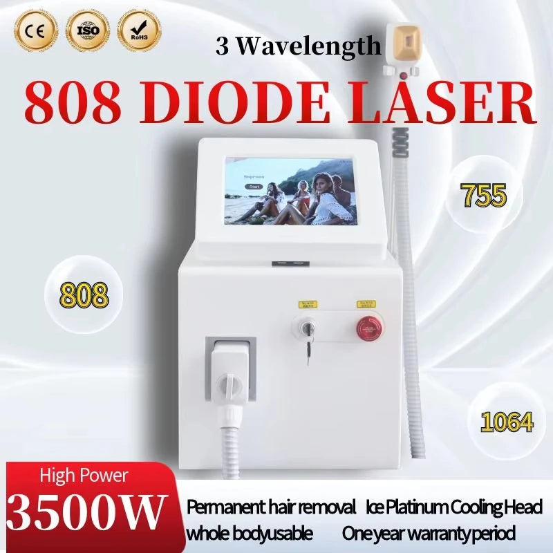 Ice Titanium Diode Laser Hair Removal Device, Alexandrite 3-Wavelength (755nm 808nm 1064nm), Painless & Permanent Suitable for home and beauty salon