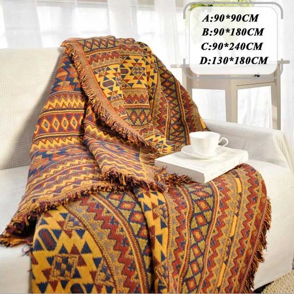 Improved Winter Cotton Woven Line Blanket Sofa Towel Knitted Thickened Warm Pad Mat Bohemian Boho Throw Travel Bedspread Y240730