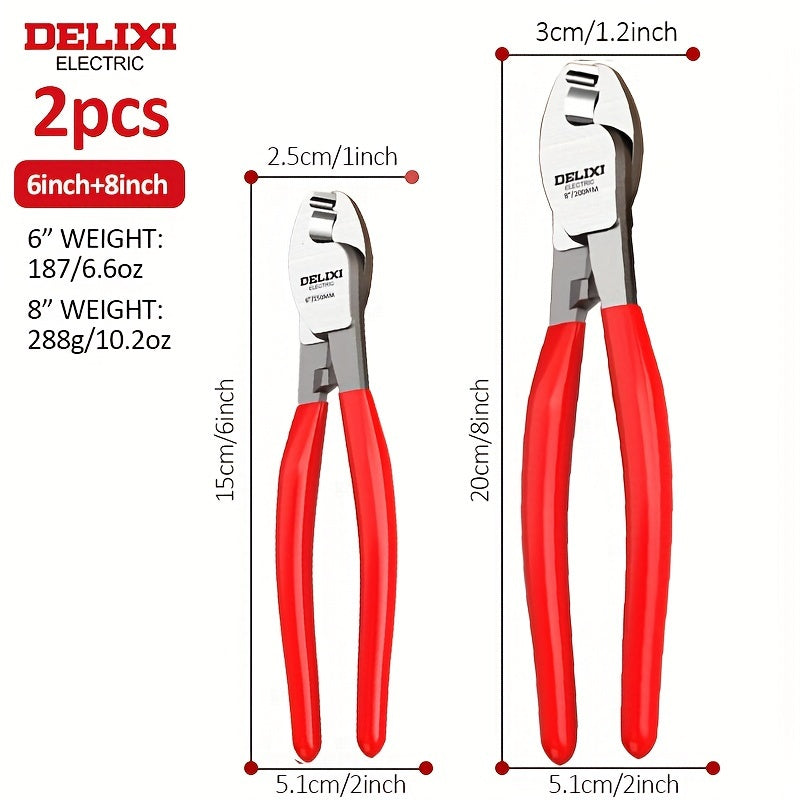 TEMU Electrical Brand Cable Cutter 6 Inch + 8 Inch, 2pcs Set Stripper Wire Cutter, Wire Cutter, Chrome Vanadium Steel , Wear-resistant And Durable,