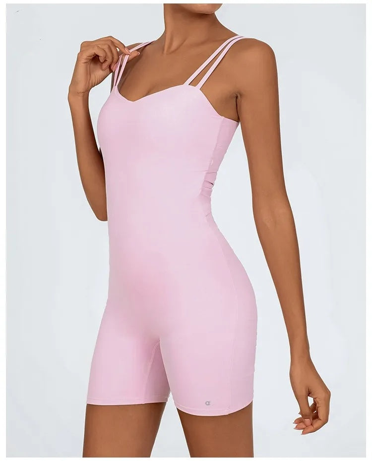 A1179 Yoga Jumpsuit For Women Quick Drying With A Nude Feel Beautiful Back Cross-Lift Buttocks Exercise And Fitness Chrysanthemum Line Jumpsuit Shor