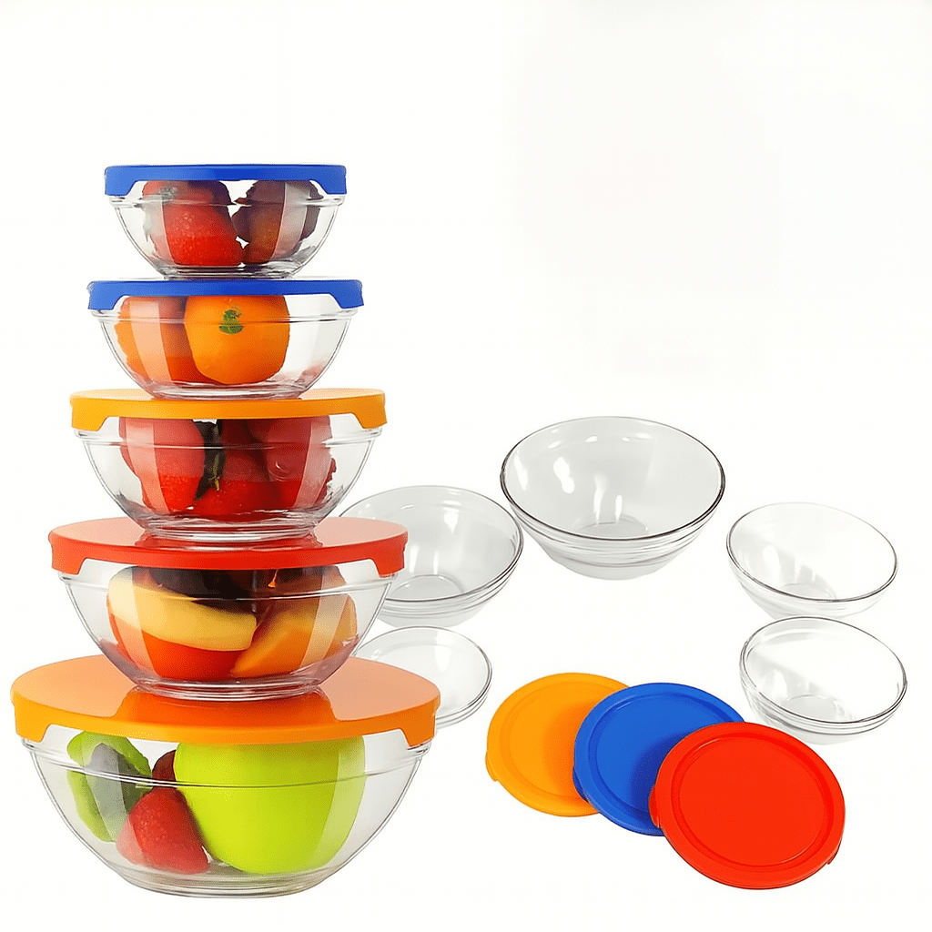 TEMU 5-piece Glass Mixing Bowl Set With Bpa-free Lids - Kitchen Bowls For Cooking, Prep, Serving, And Storage (5, 7 Oz, 12 Oz, 17 Oz, 31 Oz)