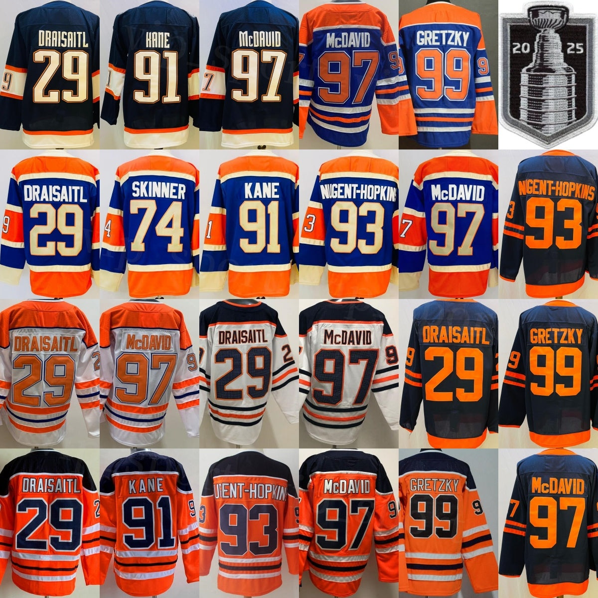 Men Hockey 2025 Stanley Cup 29 Leon Draisaitl Jerseys 93 Ryan Nugent-Hopkins 91 Evander Kane 74 Stuart Skinner 99 Wayne Gretzky 97 McDavid Heritage