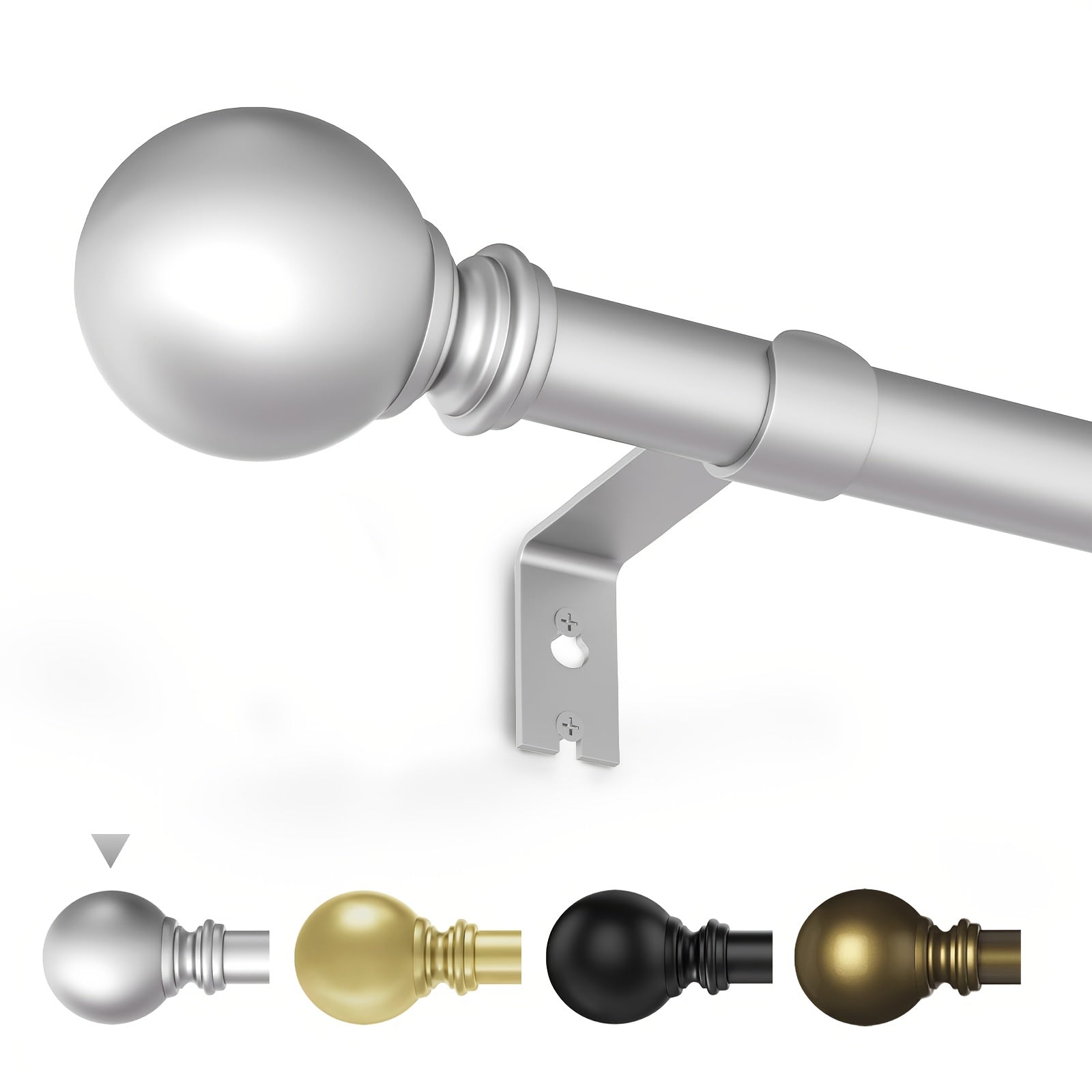 TEMU Curtain Rods For Windows, 5-8" Diameter Adjustable Curtain Rod, Decorative Drapery Rods With Classic Round Ball Finials, Curtain Rod For Bedroom