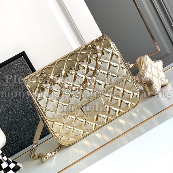 12A Upgrade Mirror Quality Designer Small Flap Backpack & Star Coin Purse Bag Womens Shiny Genuine Leather Quilted Bags Luxurys Handbags Dou