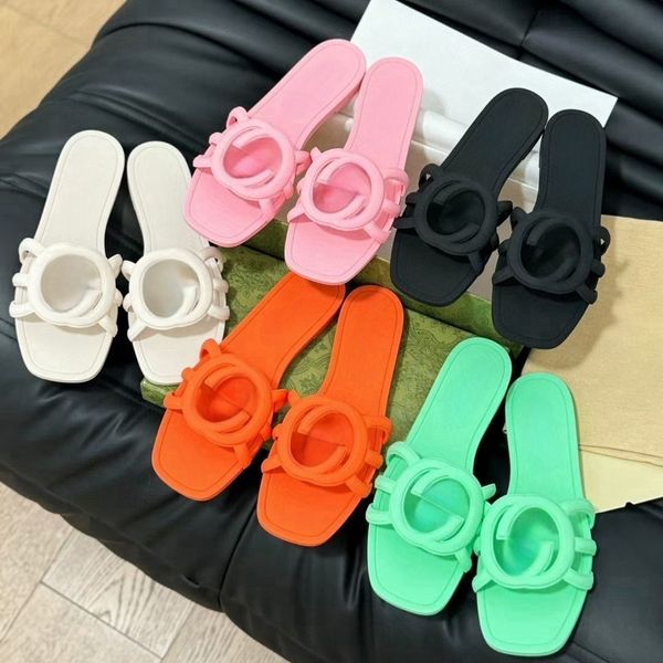 Sandals for Women Slides Slippers Ladies Flat Beach Jelly Script Orange Summer Fall Mules Outdoor Waterproof Luxury size 35-42