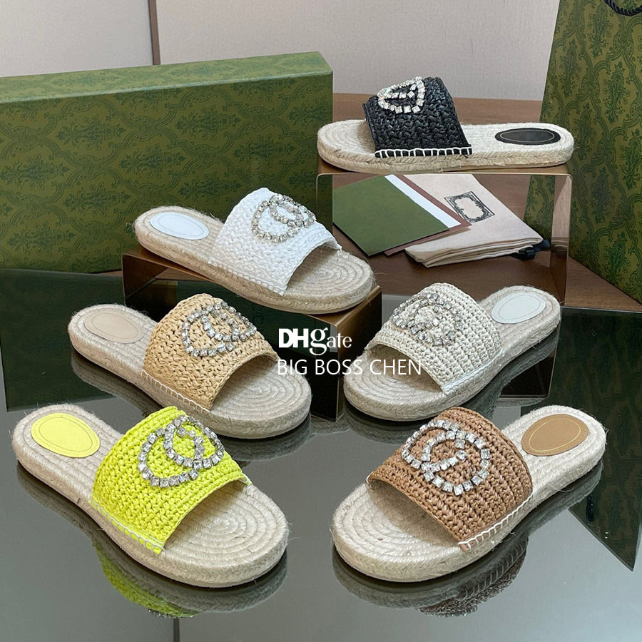 Top quality affia slides slipper sandals open toe rhinestone mules slipper slip on beach flats shoes Luxury Designer slippers for women Summer holid