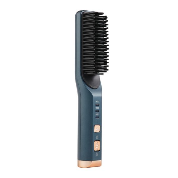 2 In1 Multifunctional Straight Hair Comb Portable Hair Straightener Curling USB Charge Straight Hair Brush Green