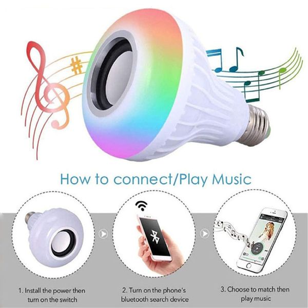 1PC E27 Bluetooth Speaker RGB LED Bulb Light 12W Music player Dimmable Wireless Lamp with 24 Keys Remote Control Smart Electronics