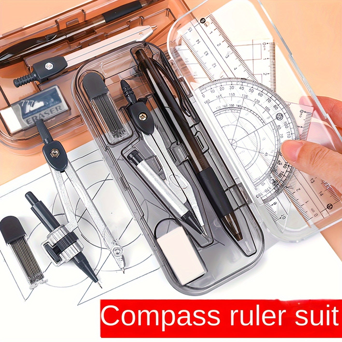 TEMU Professional Compass And Ruler Set For Accurate Geometric Drawings - Includes Plates And Stationery Set