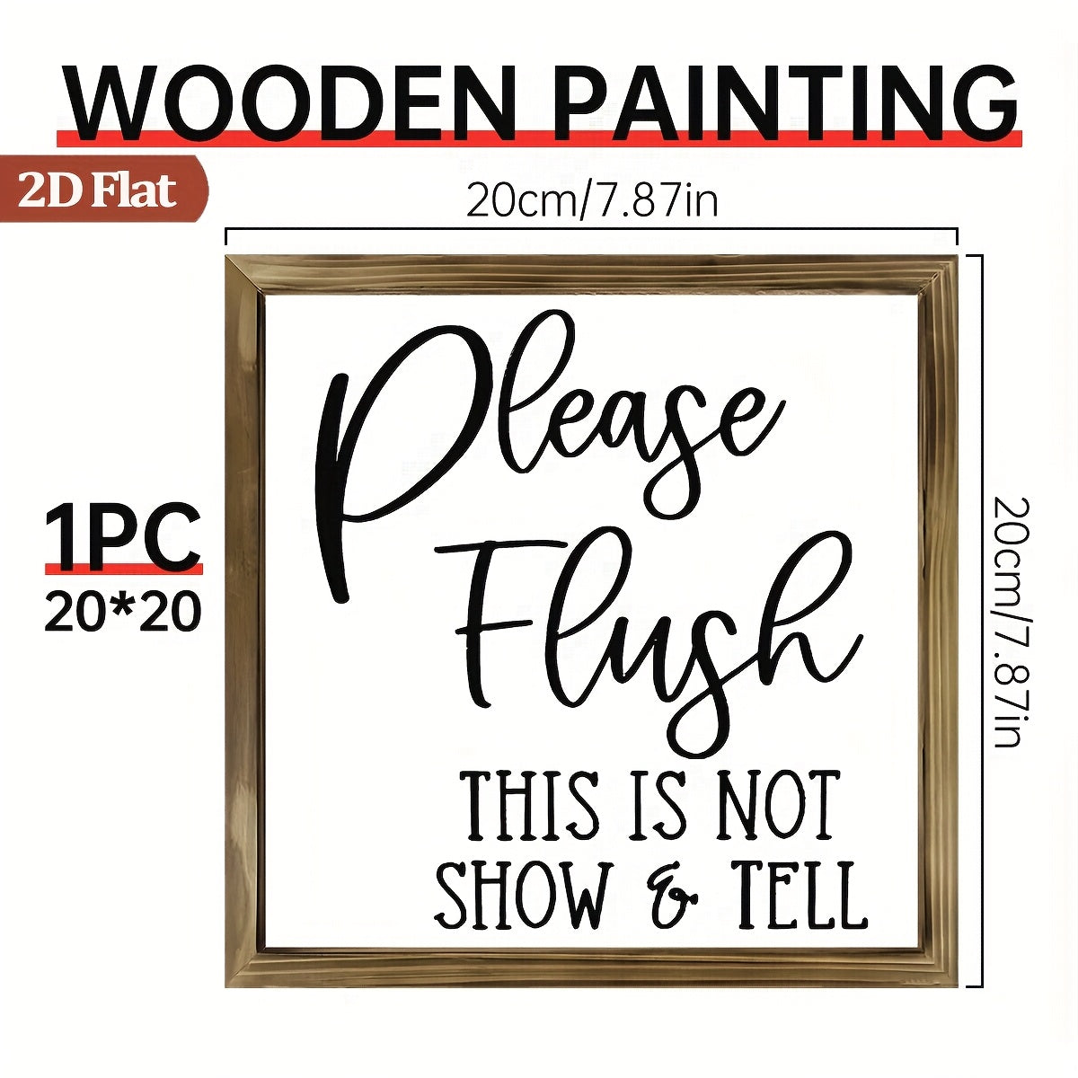 TEMU 1pc 7.87 "square Painting, Humorous" Please Flush "wooden Sign, Decor, Bathroom Wall Decor, Tabletop And Shelf Decoration, Multi-functional Wall