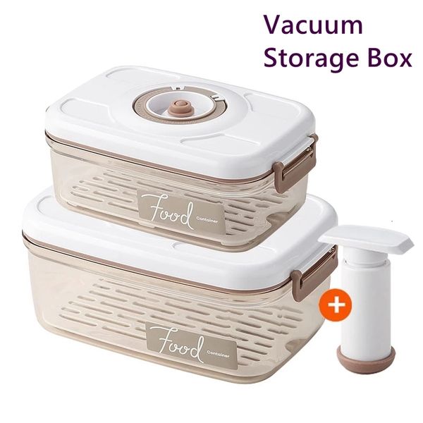 Cookie Jars Food Storage Container Vacuum Box with Drain Net Large Capacity Dispenser Transparent Sealed Tank Kitchen Organizer 230410