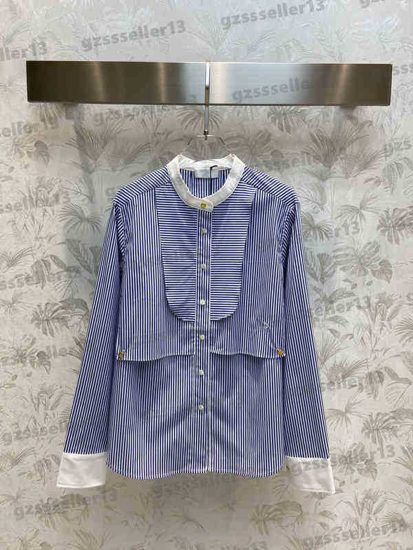 Womens Designer Blouses Shirts Tops CE Stripe Embroidered Shirt Fashion Brand Ruffle Collar Paneled Thin Bottoming Long-sleeve Blouse