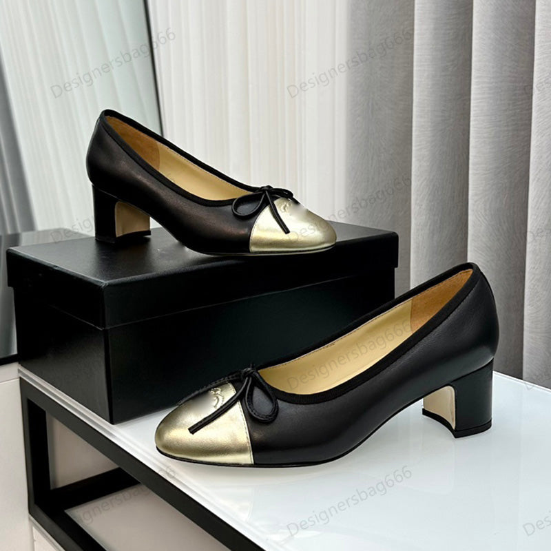 Designer Slingback Pumps Kitten Heel Womens Dress Shoes Classic Lambskin Round Toes Sandals Bowtie Patchwork Slip On Loafer Metal Cowhide Outsole Sa