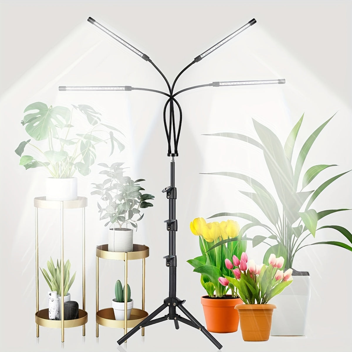 TEMU 5 Heads- Grow Light With Stand, For Indoor Plants With White And Warm White , 10 Dimmable Brightness, 3-9-12h Timer, 3 Switch , Adjustable